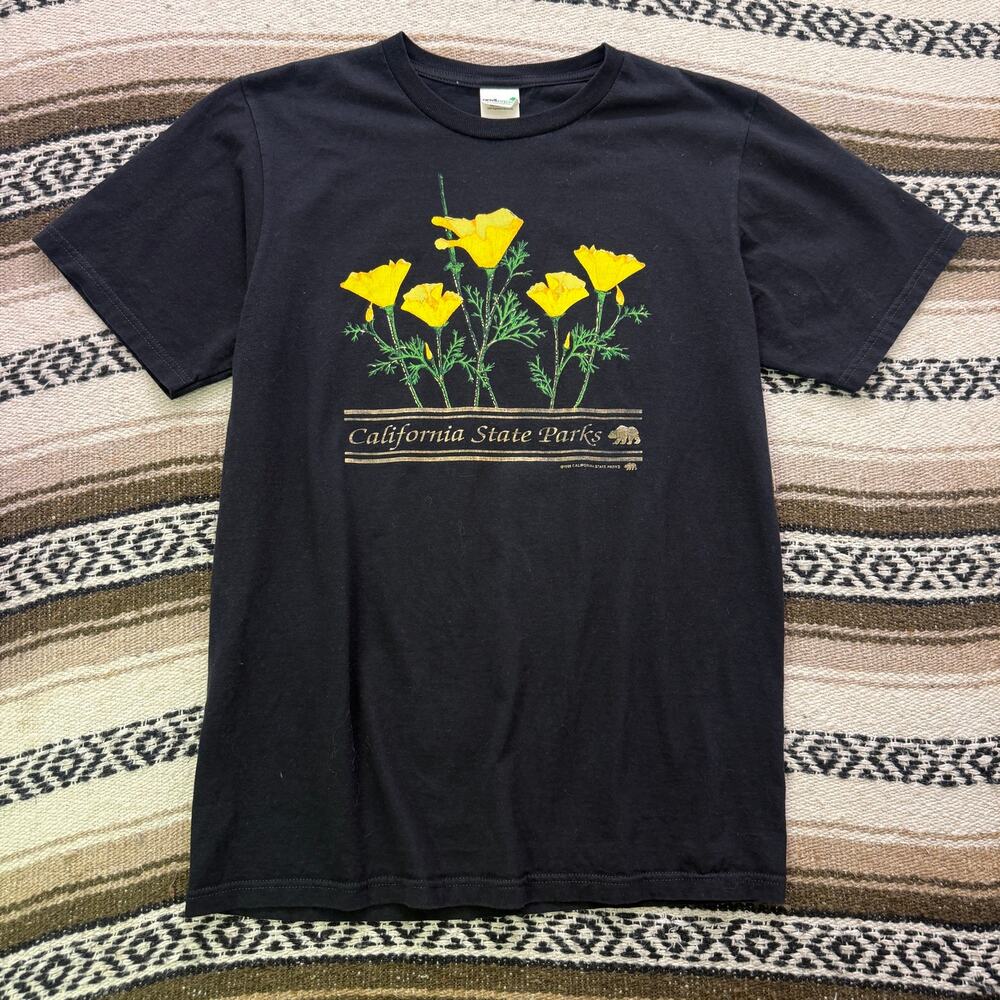 Vintage 90's California State Parks Poppies Yellow Floral Flower Shirt Sz Medium